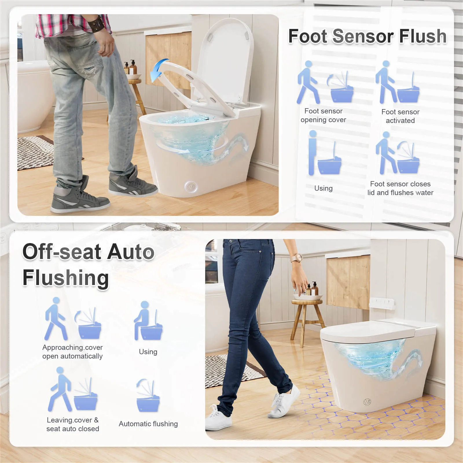 Touchless Auto Flushing Smart Toilet with Ambient Light & Water Tank