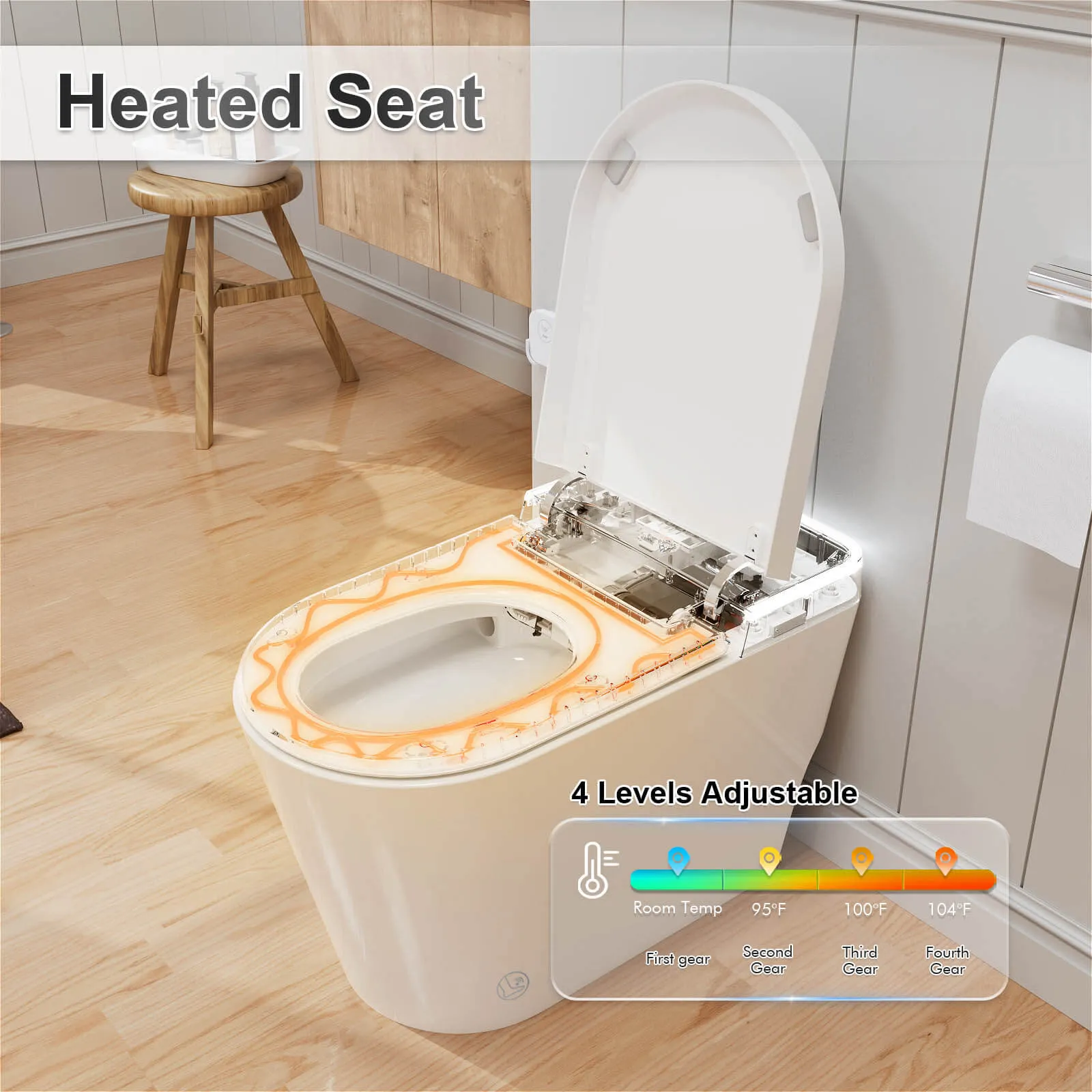 Touchless Auto Flushing Smart Toilet with Ambient Light & Water Tank