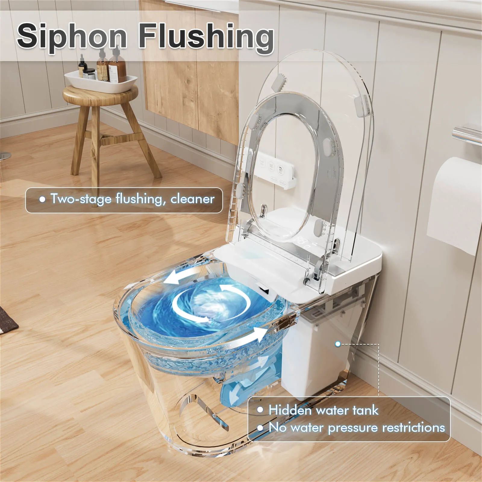 Touchless Auto Flushing Smart Toilet with Ambient Light & Water Tank