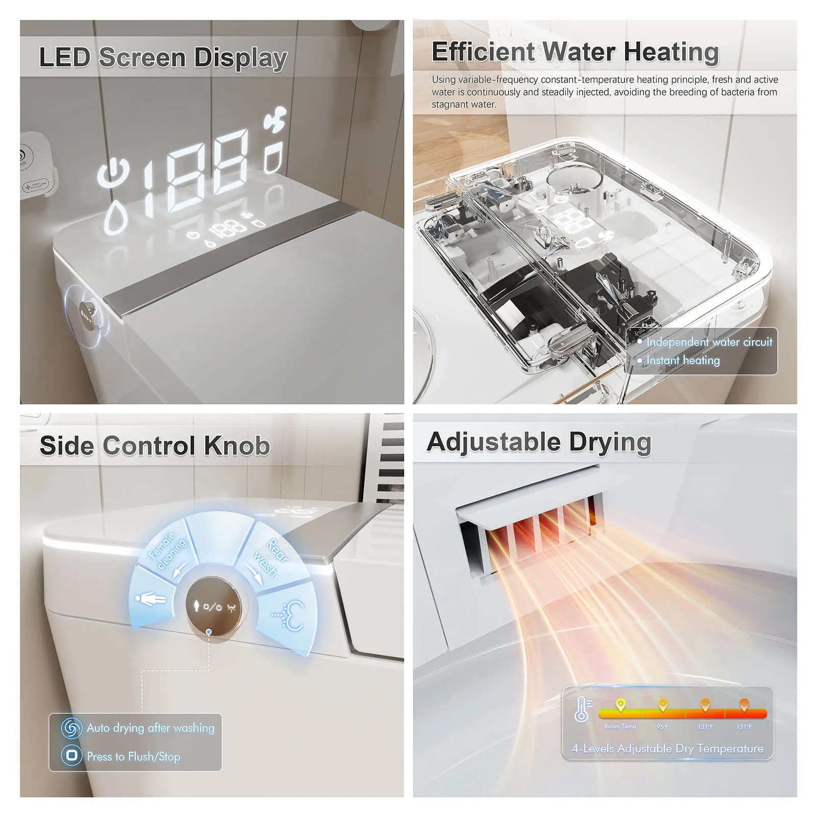 Touchless Auto Flushing Smart Toilet with Ambient Light & Water Tank