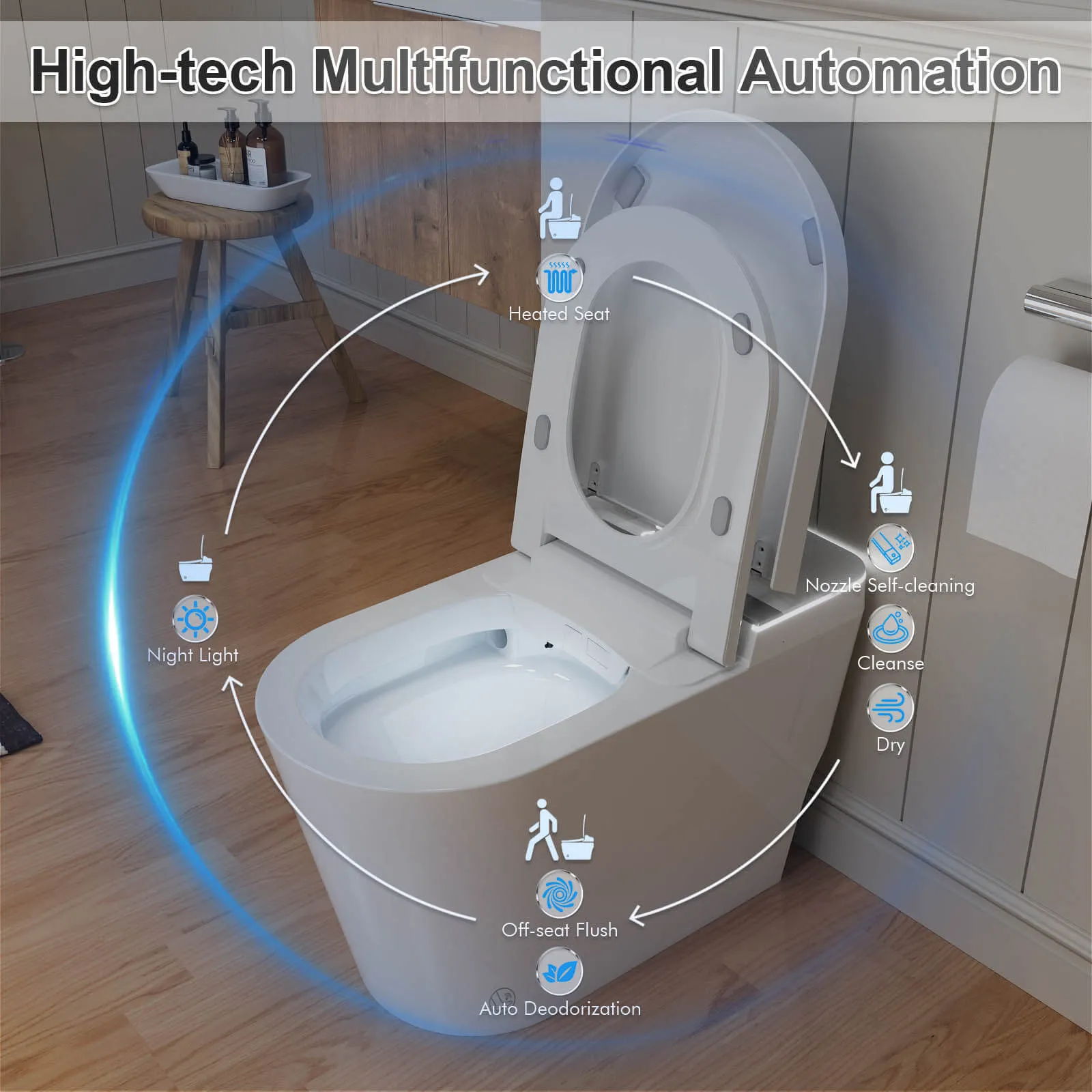 Touchless Auto Flushing Smart Toilet with Ambient Light & Water Tank