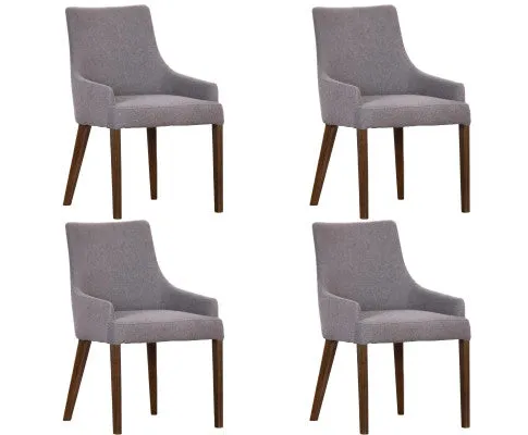 Tuberose Dining Chair Set of 4 Fabric Seat Solid Acacia Wood Furniture - Grey