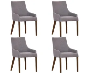 Tuberose Dining Chair Set of 4 Fabric Seat Solid Acacia Wood Furniture - Grey