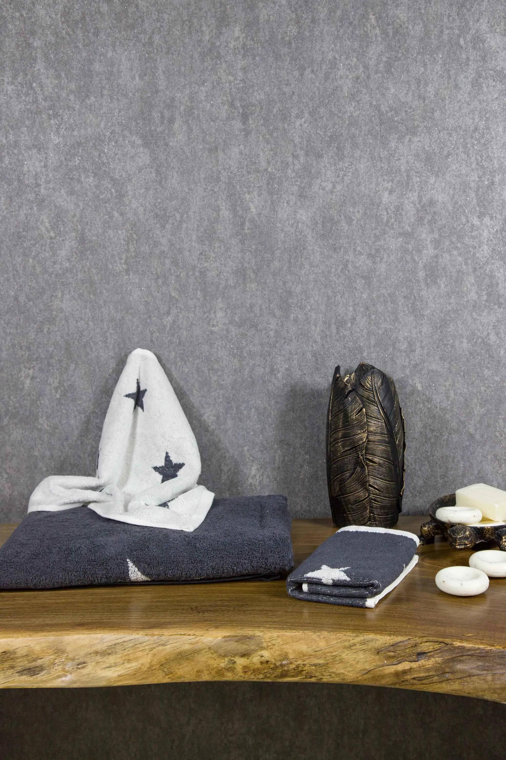 Tyne Collection Cotton Bath Towel - Anthracite & White Stars