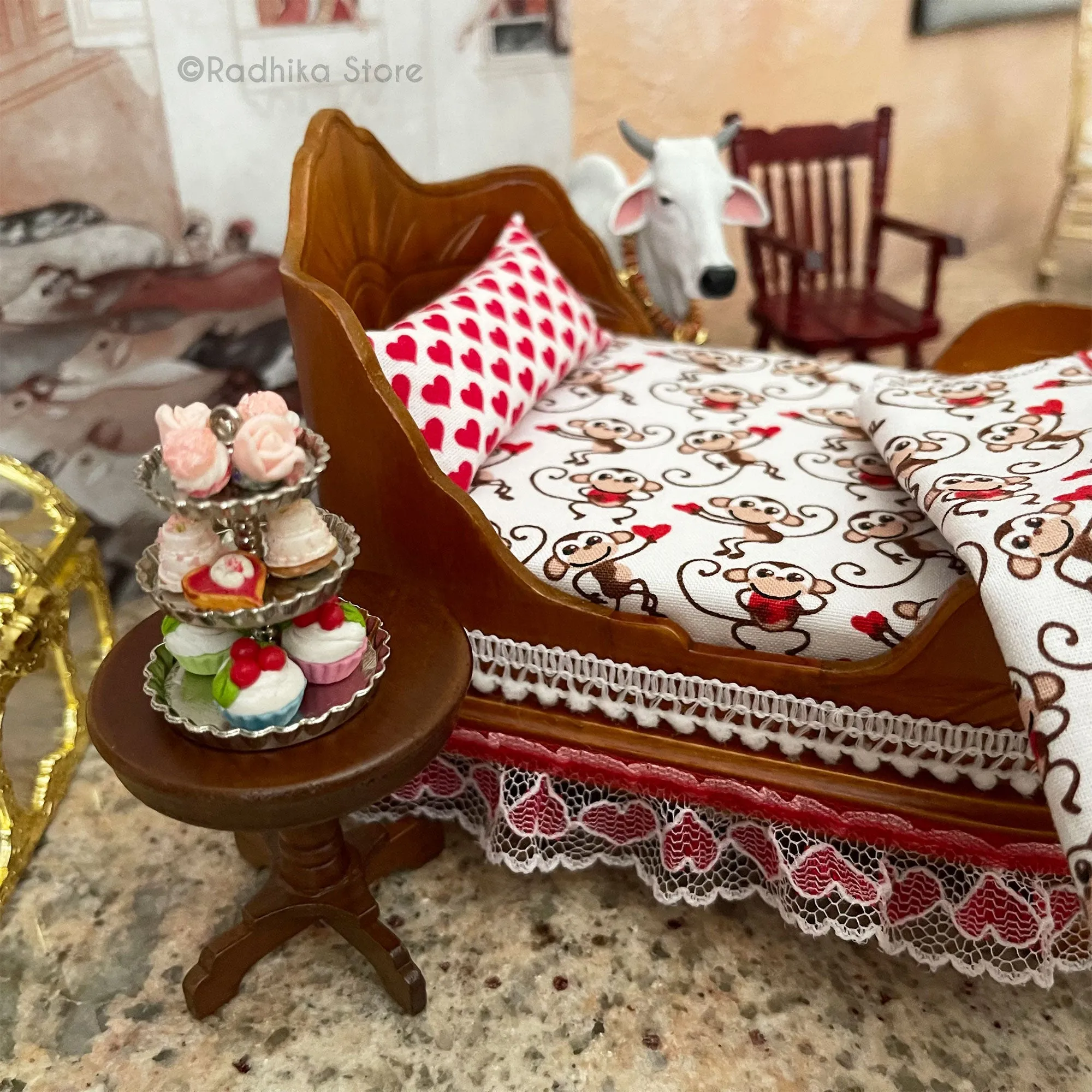 Vrindavan Monkeys- Manjari Sunshine Bed- Walnut Finish