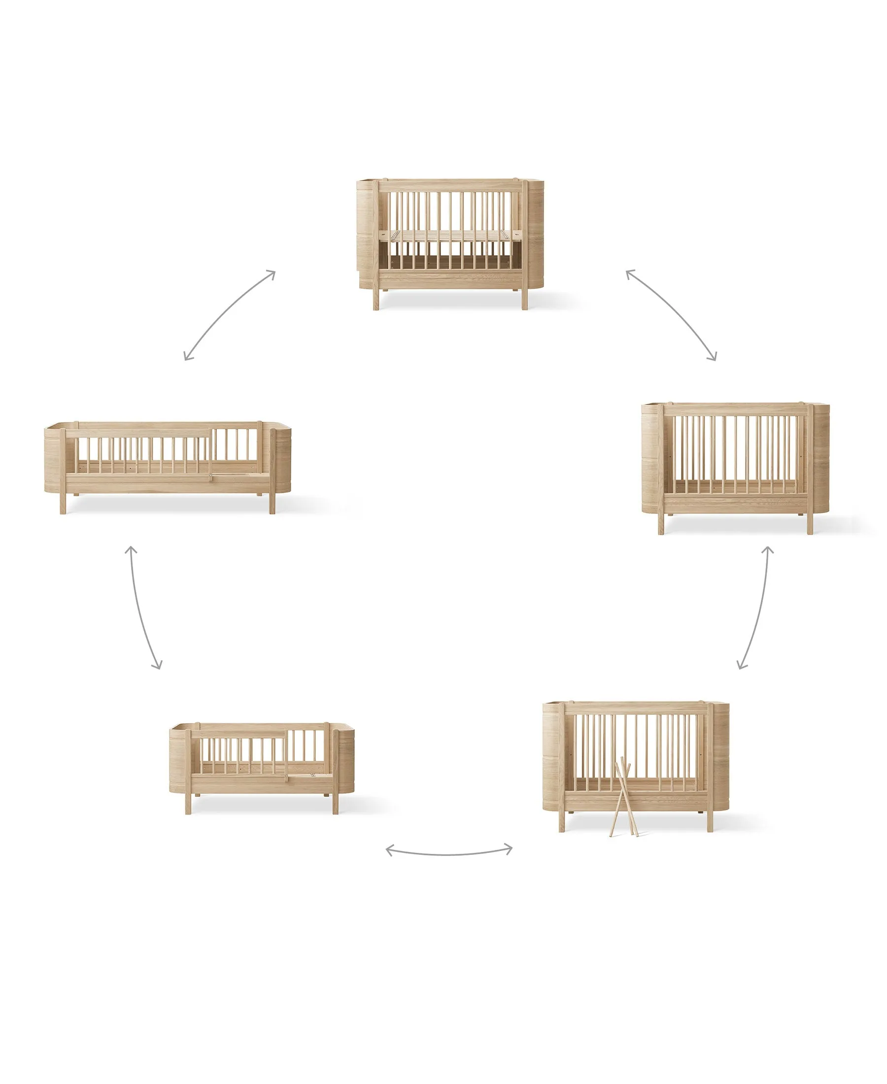 Wood Mini  cot bed incl. junior kit, oak